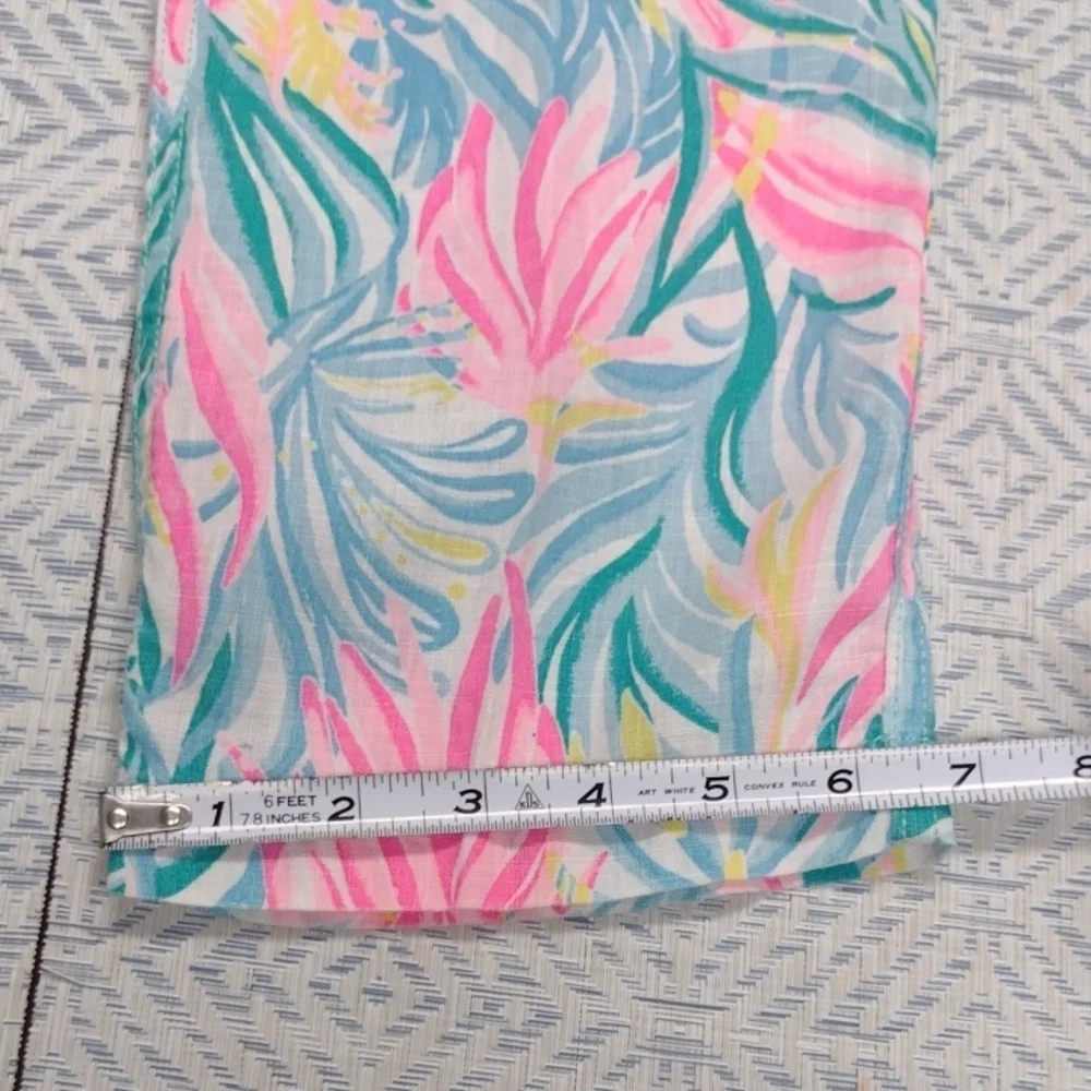 Lilly Pulitzer 100% linen Pink and Blue Tropical Pants - Picture 13 of 16